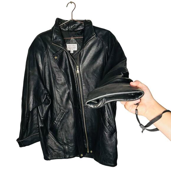 Vintage Valerie Stevens Black 100% Lamb Leather Gold Button Jacket Size Large - Picture 8 of 13